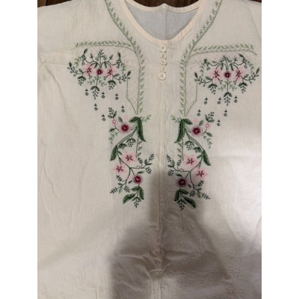Floral embroidered blouse 2XL cream cotton linen boho - Picture 1 of 2